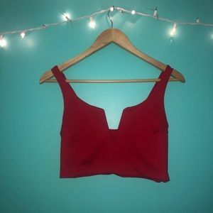 Red V-Neck Zipper Detail Crop Top